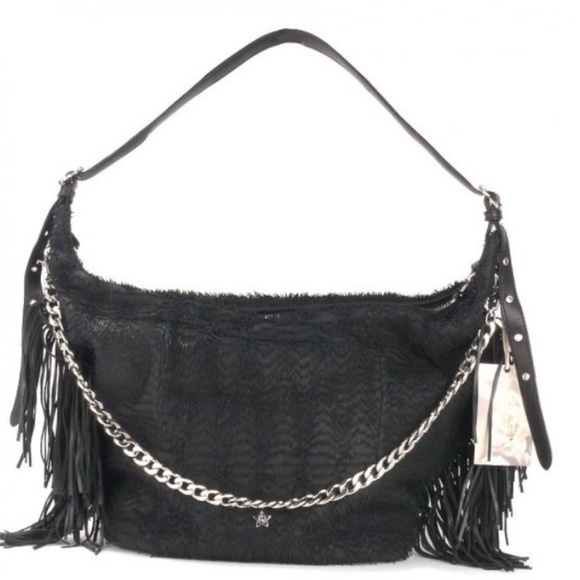 Ash BO Fringed Hobo Bag Black Suede - Picture 2 of 10